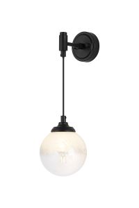 Notte Adjustable Wall Light, 1 Light G9, IP44, Satin Black/White Two-Tone Snow Specks Round Glass