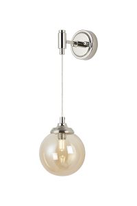 Notte Adjustable Wall Light, 1 Light G9, IP44, Polished Nickel/Amber Smooth Round Glass