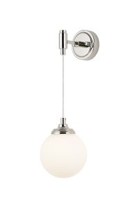 Notte Adjustable Wall Light, 1 Light G9, IP44, Polished Nickel/Opal Smooth Round Glass