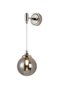 Notte Adjustable Wall Light, 1 Light G9, IP44, Polished Nickel/Smoke Smooth Round Glass