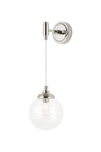 Notte Adjustable Wall Light, 1 Light G9, IP44, Polished Nickel/Clear Ribbed Round Glass