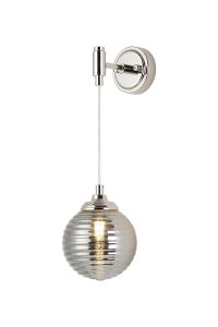 Notte Adjustable Wall Light, 1 Light G9, IP44, Polished Nickel/Smoke Ribbed Round Glass