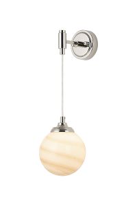 Notte Adjustable Wall Light, 1 Light G9, IP44, Polished Nickel/Brown/White Round Marble Effect Glass