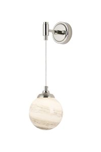 Notte Adjustable Wall Light, 1 Light G9, IP44, Polished Nickel/Grey/White Round Marble Effect Glass