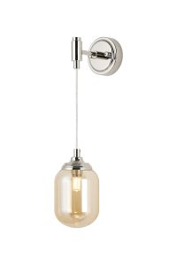 Notte Adjustable Wall Light, 1 Light G9, IP44, Polished Nickel/Amber Smooth Tubular Glass