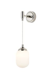 Notte Adjustable Wall Light, 1 Light G9, IP44, Polished Nickel/Opal Smooth Tubular Glass