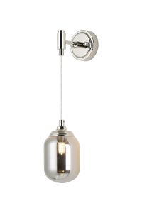 Notte Adjustable Wall Light, 1 Light G9, IP44, Polished Nickel/Smoke Smooth Tubular Glass