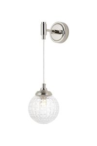 Notte Adjustable Wall Light, 1 Light G9, IP44, Polished Nickel/Clear Cross Pattern Round Glass