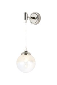 Notte Adjustable Wall Light, 1 Light G9, IP44, Polished Nickel/White Two-Tone Snow Specks Round Glass
