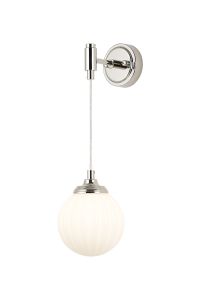 Notte Adjustable Wall Light, 1 Light G9, IP44, Polished Nickel/Opal Round Segment Glass
