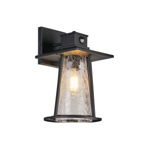 Solara Cone Wall Lamp With PIR Sensor, 1 x E27, IP44, Black/Clear, 2yrs Warranty