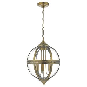 Vanessa 3 Light E14 Antique Brass Adjustable Lantern Pendant With Glass