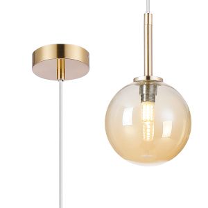 Gana 12cm Adjustable Pendant, 1 Light G9, IP44, Brass Gold/Amber Smooth Round Glass