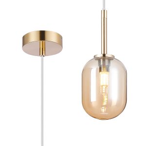 Gana 9cm Adjustable Pendant, 1 Light G9, IP44, Brass Gold/Amber Smooth Tubular Glass