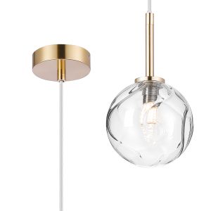 Gana 12cm Adjustable Pendant, 1 Light G9, IP44, Brass Gold/Clear Waved Round Glass