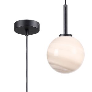 Gana 12cm Adjustable Pendant, 1 Light G9, IP44, Satin Black/Grey Round Marble Effect Glass