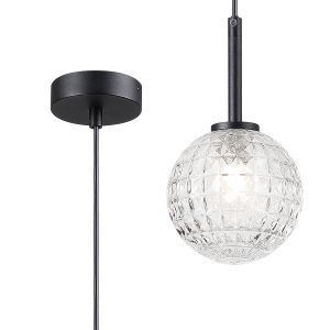 Gana 12cm Adjustable Pendant, 1 Light G9, IP44, Satin Black/Clear Cross Pattern Round Glass