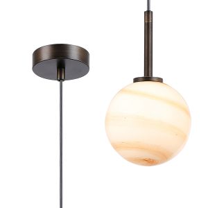Gana 12cm Adjustable Pendant, 1 Light G9, IP44, Bronze/Brown Round Marble Effect Glass