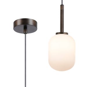 Gana 9cm Adjustable Pendant, 1 Light G9, IP44, Bronze/Opal Smooth Tubular Glass