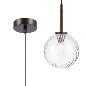 Gana 12cm Adjustable Pendant, 1 Light G9, IP44, Bronze/Clear Swirl Round Glass