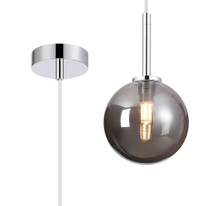 Gana 12cm Adjustable Pendant, 1 Light G9, IP44, Polished Chrome/Smoke Smooth Round Glass