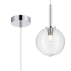 Gana 12cm Adjustable Pendant, 1 Light G9, IP44, Polished Chrome/Clear Ribbed Round Glass