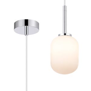 Gana 9cm Adjustable Pendant, 1 Light G9, IP44, Polished Chrome/Opal Smooth Tubular Glass