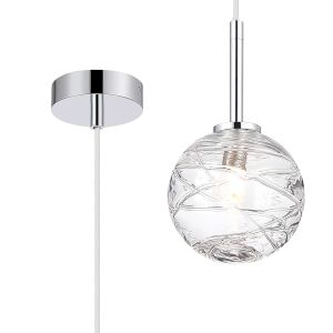 Gana 12cm Adjustable Pendant, 1 Light G9, IP44, Polished Chrome/Clear Dune Effect Round Glass