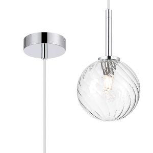 Gana 12cm Adjustable Pendant, 1 Light G9, IP44, Polished Chrome/Clear Swirl Round Glass
