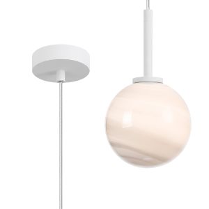 Gana 12cm Adjustable Pendant, 1 Light G9, IP44, Satin White/Grey Round Marble Effect Glass