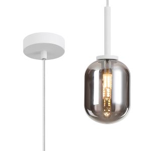Gana 9cm Adjustable Pendant, 1 Light G9, IP44, Satin White/Smoke Smooth Tubular Glass