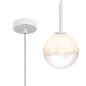 Gana 12cm Adjustable Pendant, 1 Light G9, IP44, Satin White/White Two-Tone Snow Specks Round Glass