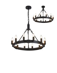 Stella 66cm Semi Flush/Pendant, 12 Light E14, Satin Black