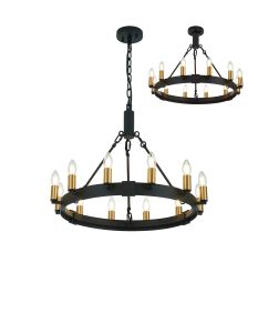 Stella 66cm Semi Flush/Pendant, 12 Light E14, Satin Black/Brass