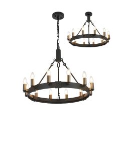 Stella 66cm Semi Flush/Pendant, 12 Light E14, Satin Black/Gun Metal