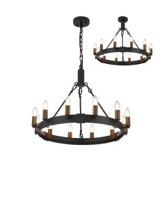 Stella 66cm Semi Flush/Pendant, 12 Light E14, Satin Black/Matt Bronze