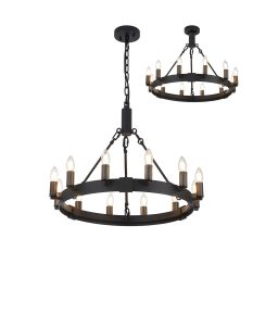 Stella 66cm Semi Flush/Pendant, 12 Light E14, Satin Black/Pewter