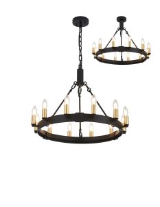 Stella 66cm Semi Flush/Pendant, 12 Light E14, Satin Black/Satin Gold