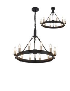 Stella 66cm Semi Flush/Pendant, 12 Light E14, Satin Black/Satin Nickel