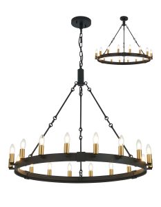 Stella 97cm Semi Flush/Pendant, 18 Light E14, Satin Black/Brass (ITEM REQUIRES CONSTRUCTION)