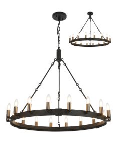 Stella 97cm Semi Flush/Pendant, 18 Light E14, Satin Black/Gun Metal (ITEM REQUIRES CONSTRUCTION)