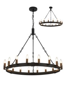 Stella 97cm Semi Flush/Pendant, 18 Light E14, Satin Black/Matt Bronze (ITEM REQUIRES CONSTRUCTION)