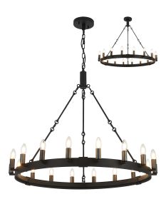 Stella 97cm Semi Flush/Pendant, 18 Light E14, Satin Black/Pewter (ITEM REQUIRES CONSTRUCTION)
