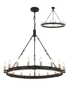 Stella 97cm Semi Flush/Pendant, 18 Light E14, Satin Black/Polished Nickel (ITEM REQUIRES CONSTRUCTION)