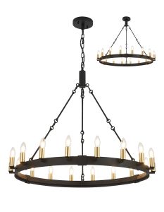 Stella 97cm Semi Flush/Pendant, 18 Light E14, Satin Black/Satin Gold (ITEM REQUIRES CONSTRUCTION)