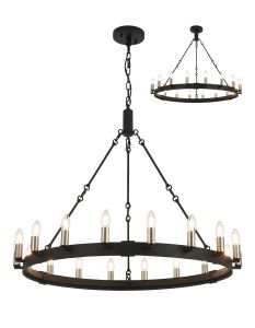 Stella 97cm Semi Flush/Pendant, 18 Light E14, Satin Black/Satin Nickel (ITEM REQUIRES CONSTRUCTION)