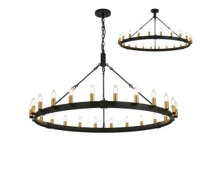 Stella 1.3m Semi Flush/Pendant, 24 Light E14, Satin Black/Brass (ITEM REQUIRES CONSTRUCTION)