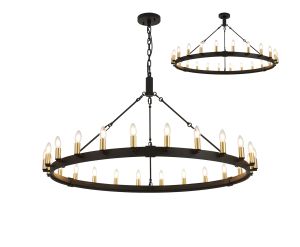 Stella 1.3m Semi Flush/Pendant, 24 Light E14, Satin Black/Satin Gold (ITEM REQUIRES CONSTRUCTION)
