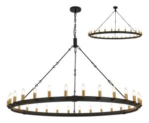 Stella 1.6m Semi Flush/Pendant, 30 Light E14, Satin Black/Brass (ITEM REQUIRES CONSTRUCTION)
