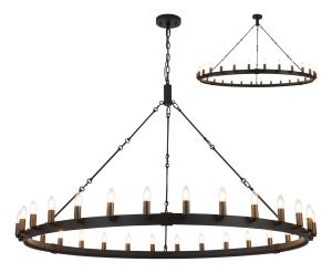 Stella 1.6m Semi Flush/Pendant, 30 Light E14, Satin Black/Matt Bronze (ITEM REQUIRES CONSTRUCTION)